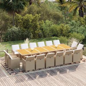 VidaXL 17-delige Tuinset Met Kussens Poly Rattan Beige