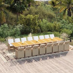 vidaXL 17-tlg. Garten-Essgruppe mit Kissen Poly Rattan Beige 