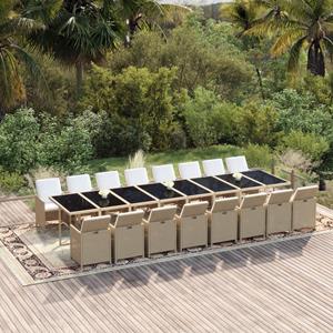 vidaXL 17-tlg. Garten-Essgruppe mit Kissen Poly Rattan Beige 