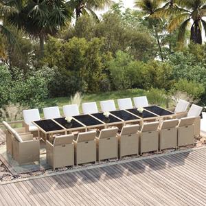 vidaXL 19-tlg. Garten-Essgruppe mit Kissen Poly Rattan Beige 