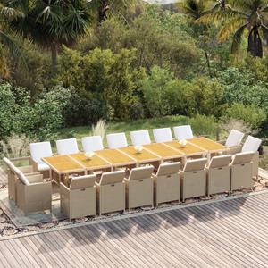 vidaXL 19-tlg. Garten-Essgruppe mit Kissen Poly Rattan Beige 