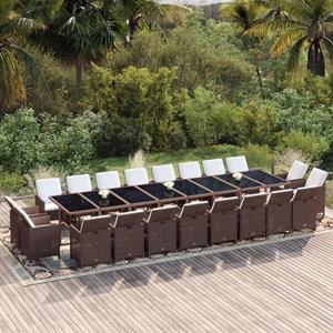 vidaXL 21-tlg. Garten-Essgruppe mit Kissen Poly Rattan Braun 