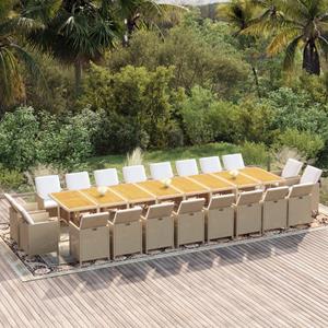 vidaXL 21-tlg. Garten-Essgruppe mit Kissen Poly Rattan Beige 