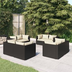 VidaXL 8-delige Loungeset Met Kussens Poly Rattan Zwart