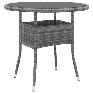 VidaXL Tuintafel Ø80x75 Cm Gehard Glas En Poly Rattan Grijs