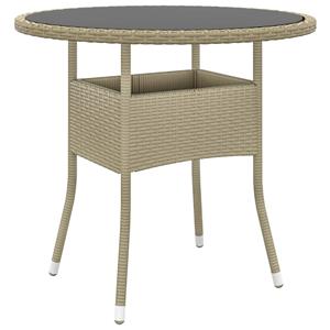 VidaXL Tuintafel Ø80x75 Cm Gehard Glas En Poly Rattan Beige