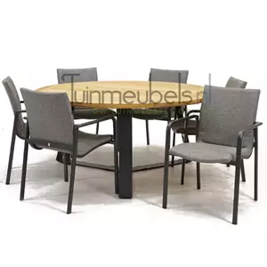 SUNS Tuinstoel Anzio dining Light Antracite met Basso 160 cm teaktafel