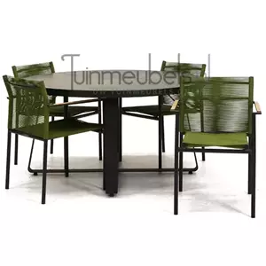 Applebee Tuinstoel jakarta olijf groen met braga tafel 140 cm rond