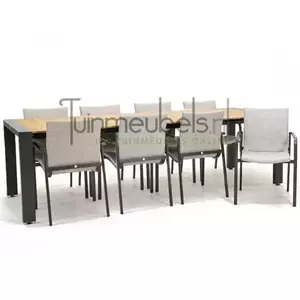 SUNS Tuinstoel Anzio soft grey 8 stoelen met rialto hout tafel 262 x 329 cm