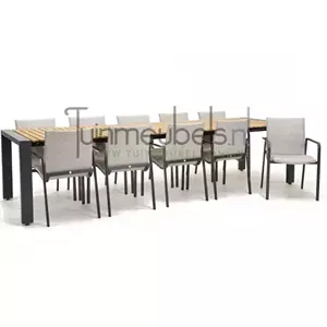 SUNS Tuinstoel Anzio soft grey 10 stoelen met rialto hout tafel 262 x 329 cm