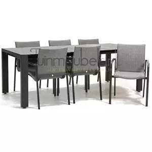 SUNS Tuinstoel Anzio Light Antracite 6 stoelen met rialto aluminium tafel 213 x 269 cm