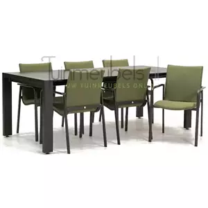 SUNS Tuinstoel Anzio Forest Green 6 stoelen met rialto aluminium tafel 213 x 269 cm