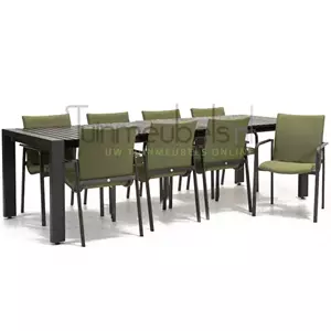 SUNS Tuinstoel Anzio Forest Green 8 stoelen met rialto aluminium tafel 213 x 269 cm