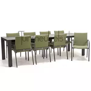 SUNS Tuinstoel Anzio Forest Green 8 stoelen met rialto aluminium tafel 262 x 329 cm