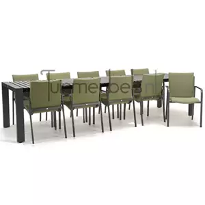 SUNS Tuinstoel Anzio Forest Green 10 stoelen met rialto aluminium tafel 262 x 329 cm