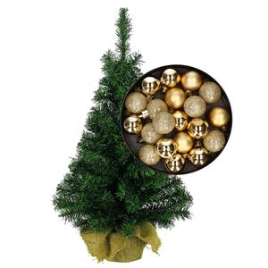 Mini kerstboom/kunst kerstboom H75 cm inclusief kerstballen goud - Kerstversiering