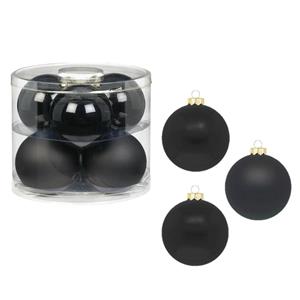 6x Zwarte Glazen Kerstballen 10 Cm Glans En Mat - Kerstbal
