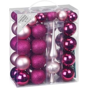 47x Stuks Kunststof Kerstballen Fuchsia Roze En Lichtroze 4-6 Cm Mat/glans Met Piek - Kerstbal