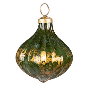 Clayre & Eef Kerstbal Ø 10 Cm Groen Goudkleurig Glas Kerstdecoratie Kerstversiering Kerstboomversiering Groen