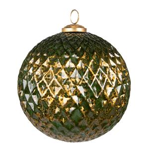 Clayre & Eef Kerstbal Xl Ø 15 Cm Groen Goudkleurig Glas Kerstdecoratie Kerstversiering Kerstboomversiering Groen