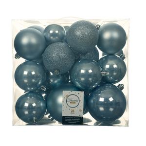 Decoris 26x Stuks Kunststof Kerstballen Lichtblauw 6-8-10 Cm Glans/mat/glitter - Kerstbal