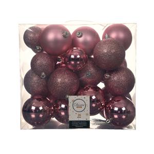 Decoris 26x Stuks Kunststof Kerstballen Lippenstift Roze 6-8-10 Cm Glans/mat/glitter - Kerstbal