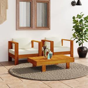 vidaXL 3-tlg. Garten-Lounge-Set mit Cremeweißen Kissen Massivholz 