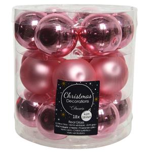 Decoris 18x Stuks Kleine Glazen Kerstballen Lippenstift Roze 4 Cm Mat/glans - Kerstbal