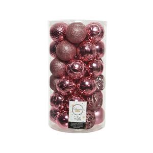 Decoris 37x Stuks Kunststof Kerstballen Lippenstift Roze 6 Cm Glans/mat/glitter Mix - Kerstbal
