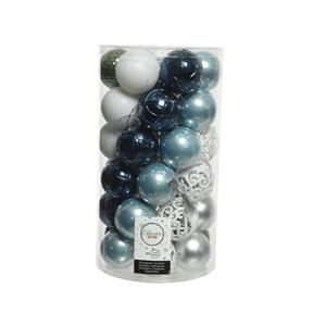 Decoris 37x Stuks Kunststof Kerstballen Wit/groen/zilver/blauw Mix 6 Cm - Kerstbal