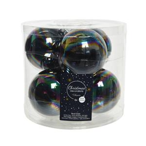 Decoris 6x Stuks Glazen Kerstballen Zwart Parelmoer 8 Cm Glans - Kerstbal