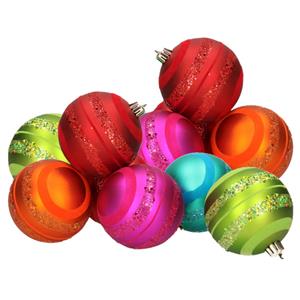 12x stuks kerstballen gekleurd met glitter rand 8 cm -