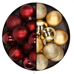 24x stuks kunststof kerstballen mix van donkerrood en goud 6 cm -