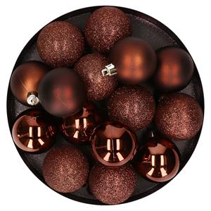Cosy & Trendy Kerstversiering set kerstballen donkerbruin 6 - 8 - 10 cm - pakket van 62x stuks -