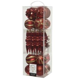 Decoris 30x Stuks Kunststof Kerstballen En Ornamenten Rood Mix - Kerstbal