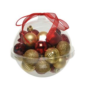 Decoris 30x stuks kleine kunststof kerstballen rood/donkerrood/goud 3 cm -