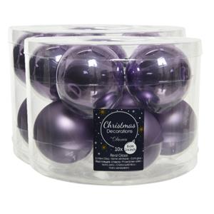 Decoris 30x stuks glazen kerstballen heide lila paars 6 cm mat/glans -