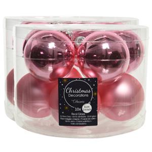 Decoris 30x stuks glazen kerstballen lippenstift roze 6 cm mat/glans -