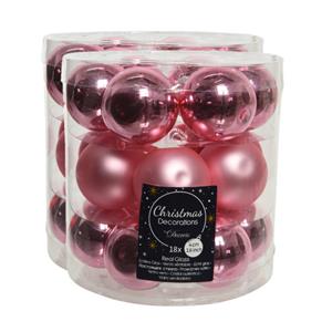 Decoris 54x stuks kleine glazen kerstballen lippenstift roze 4 cm mat/glans -