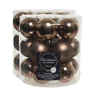 Decoris 54x stuks kleine glazen kerstballen walnoot bruin 4 cm mat/glans -