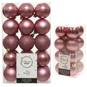 Decoris Kerstversiering kunststof kerstballen oud roze 4-6 cm pakket van 46x stuks -