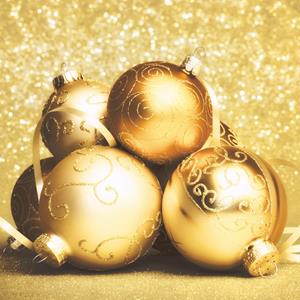 Duni 40x stuks kerst thema tafel servetten Golden Baubles 33 x 33 cm -