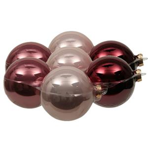Othmara decorations 8x stuks glazen kerstballen roze tinten 10 cm mat/glans -