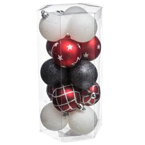 Atmosphera 15x Stuks Kerstballen Mix Wit/rood/zwart Gedecoreerd Kunststof 5 Cm - Kerstbal