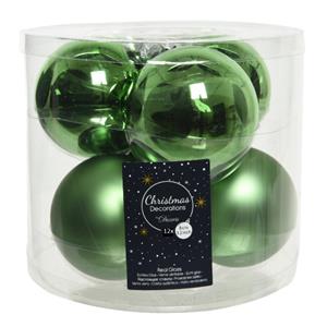 Decoris 12x stuks glazen kerstballen groen 8 cm mat/glans -