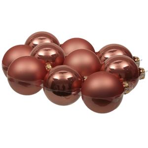Othmara decorations 12x stuks glazen kerstballen koraal roze 8 cm mat/glans -