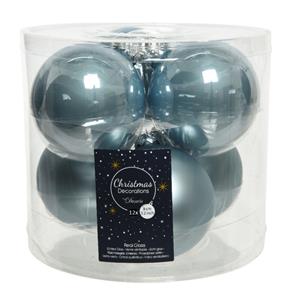 Decoris 12x stuks glazen kerstballen lichtblauw 8 cm mat/glans -
