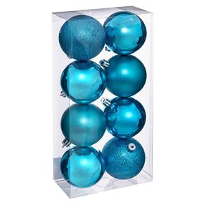 Atmosphera 8x Stuks Kerstballen Turquoise Blauw Glans En Mat Kunststof 7 Cm - Kerstbal