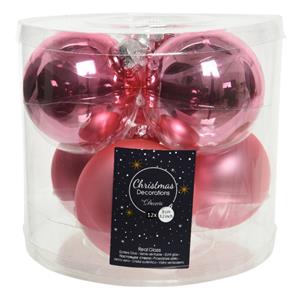Decoris 12x stuks glazen kerstballen lippenstift roze 8 cm mat/glans -