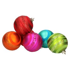 6x stuks kerstballen gekleurd met glitter rand 8 cm -